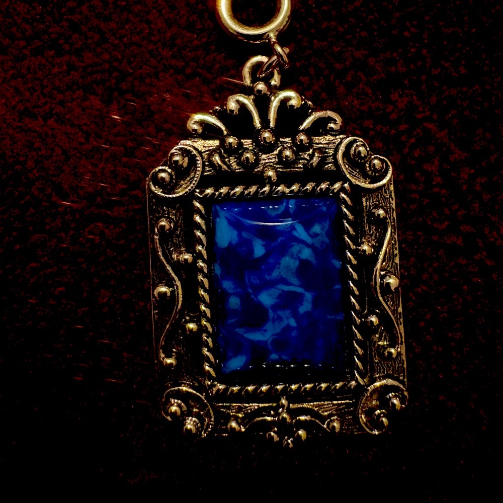 sarah coventry Blue Swirl Glass Cabochan Silver